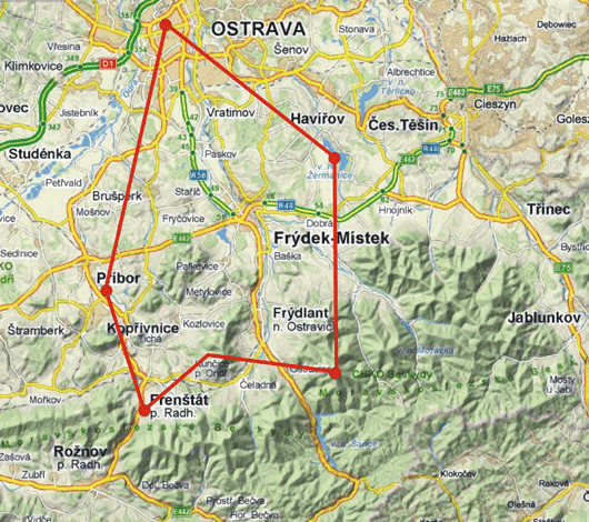 mapa_let_ostrava Mapa vyhlídkového letu nad Besykdy