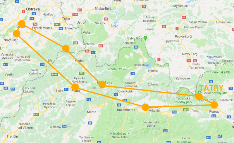 let_nad_tatry Mapa vyhlídkového letu nad Tatry